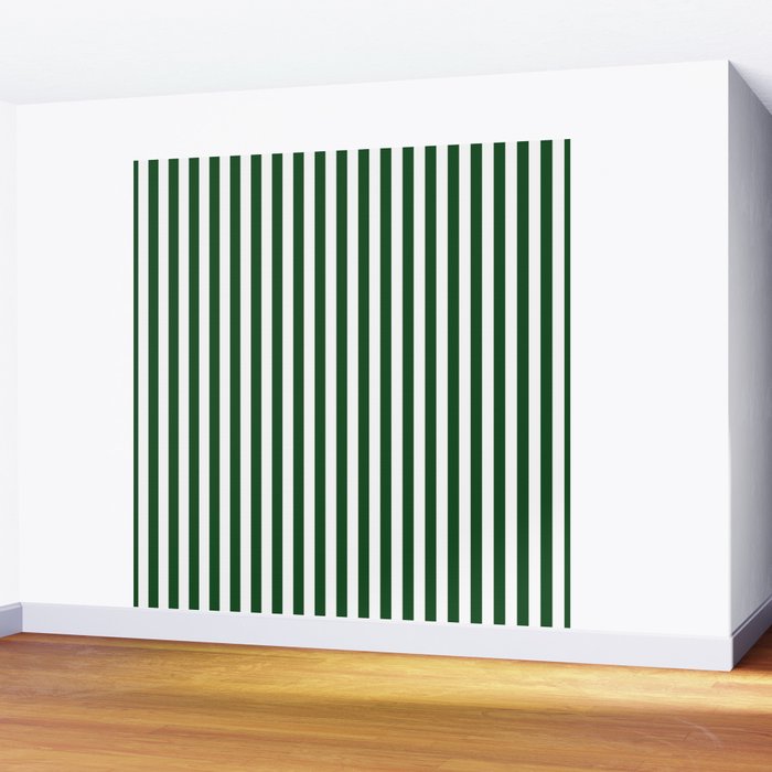 Original Forest Green and White Rustic Vertical Tent Stripes Wall Mural Gallery Image 2