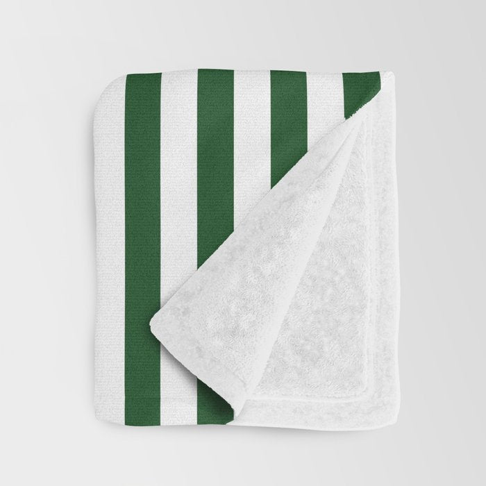 Original Forest Green and White Rustic Vertical Tent Stripes Throw Blanket Gallery Image 3