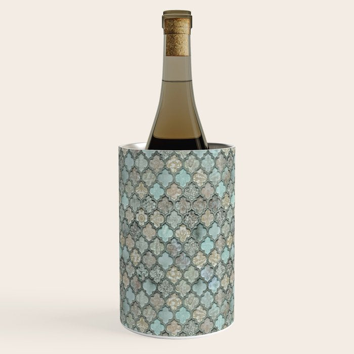Old Moroccan Tiles Pattern Teal Beige Distressed Style Wine Chiller Gallery Image 1