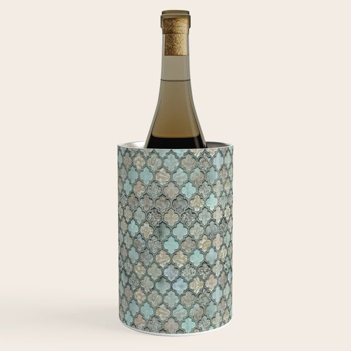 Old Moroccan Tiles Pattern Teal Beige Distressed Style Wine Chiller Gallery Image 2