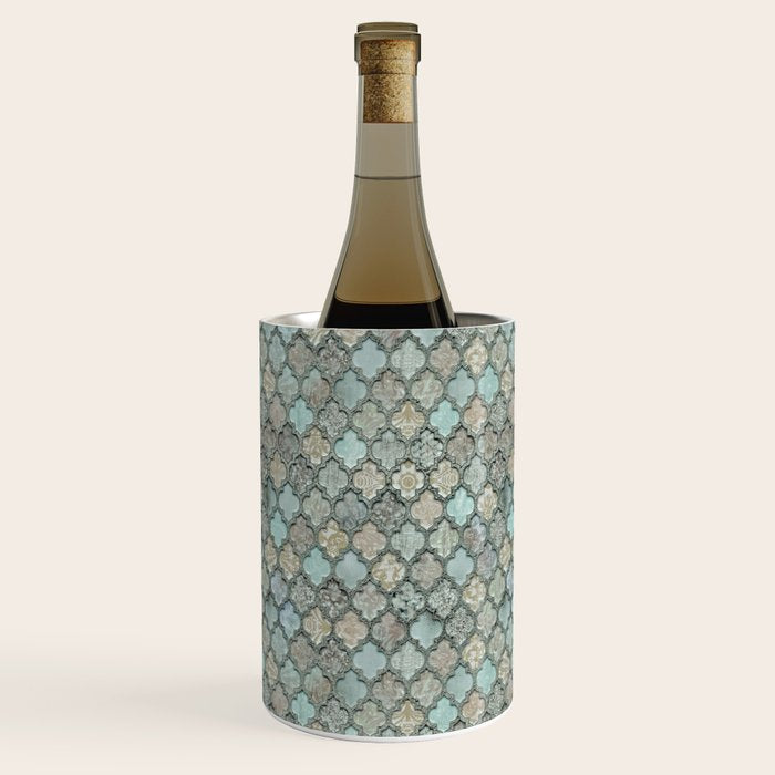 Old Moroccan Tiles Pattern Teal Beige Distressed Style Wine Chiller Gallery Image 3