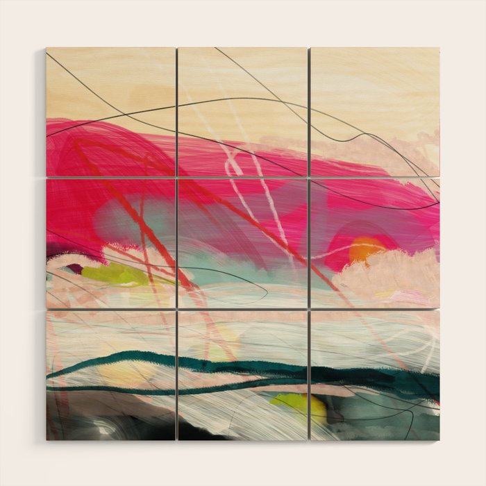 abstract landscape with pink sky over white cloud mountain Wood Wall Art Gallery Image 1