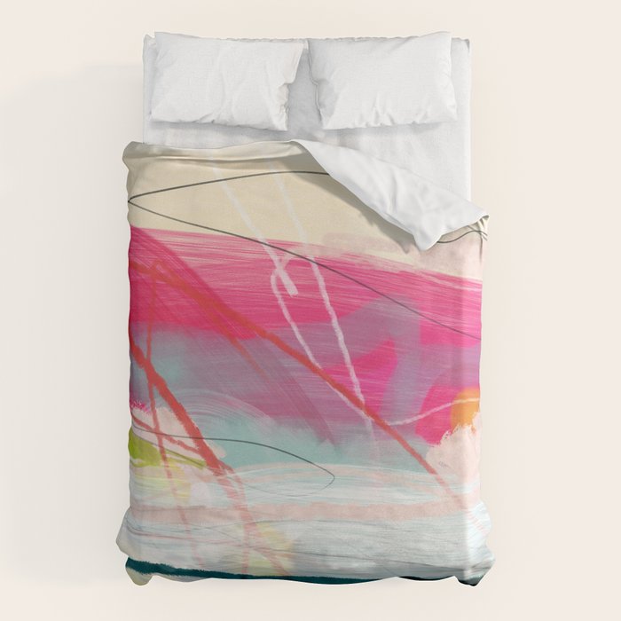 abstract landscape with pink sky over white cloud mountain Duvet Cover Gallery Image 1