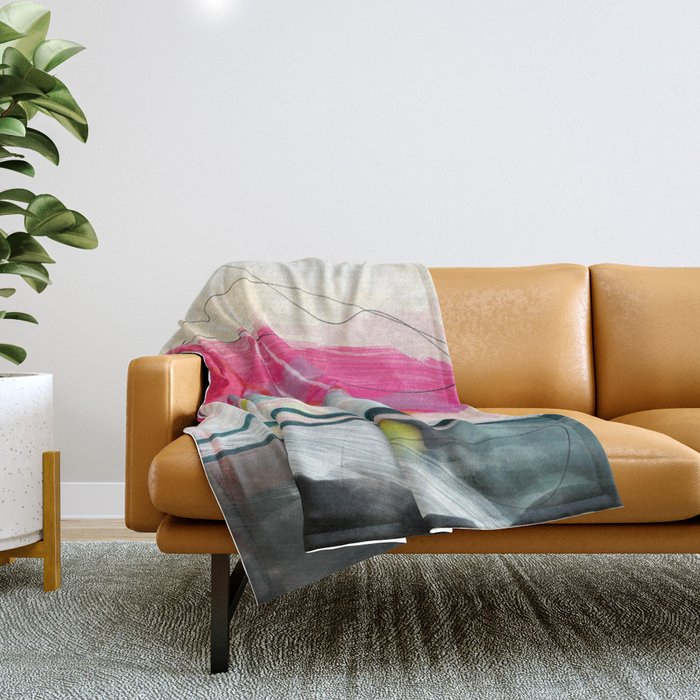 abstract landscape with pink sky over white cloud mountain Throw Blanket Gallery Image 1