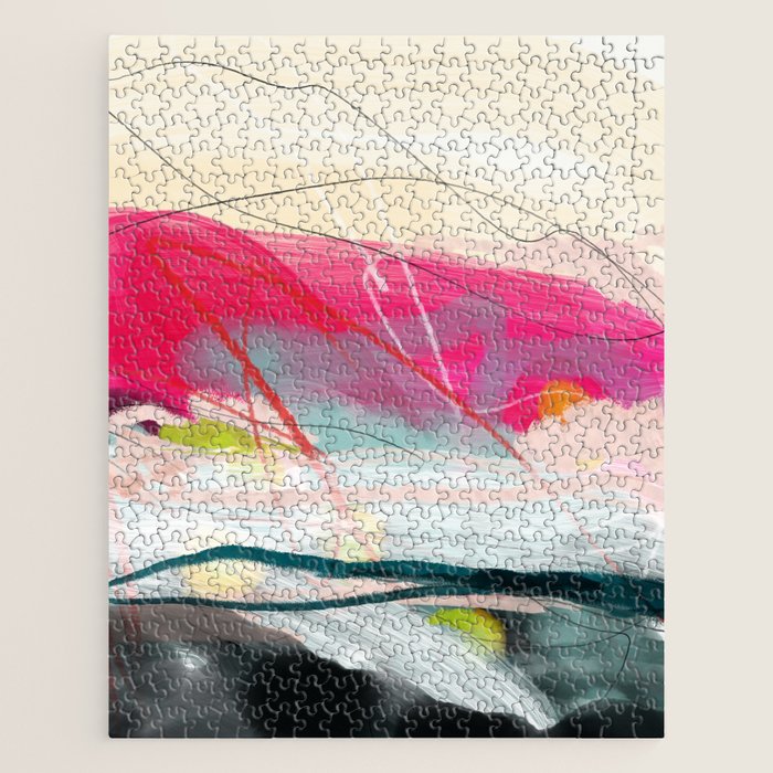 abstract landscape with pink sky over white cloud mountain Jigsaw Puzzle Gallery Image 1