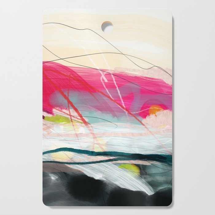 abstract landscape with pink sky over white cloud mountain Cutting Board Gallery Image 1