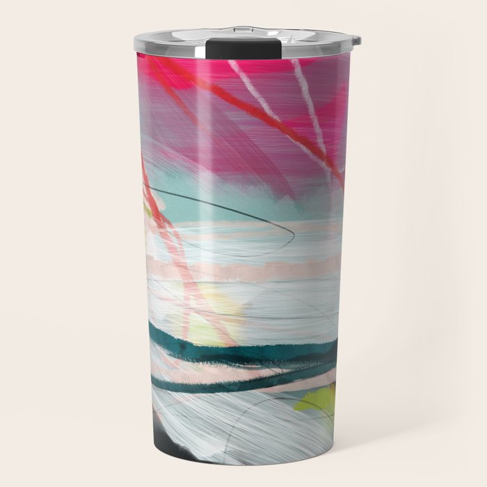abstract landscape with pink sky over white cloud mountain Travel Mug Gallery Image 1