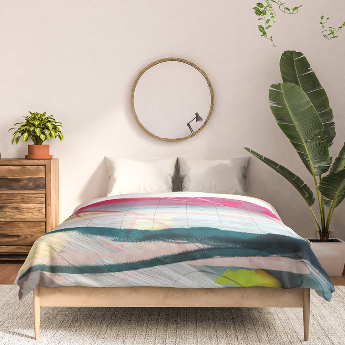 abstract landscape with pink sky over white cloud mountain Comforter Gallery Image 3