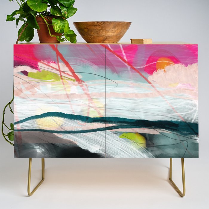 abstract landscape with pink sky over white cloud mountain Credenza Gallery Image 1