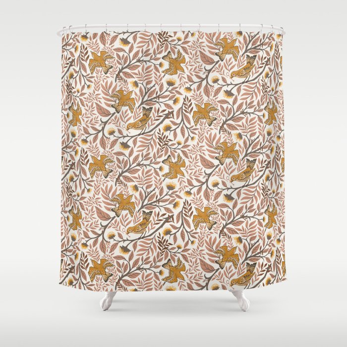 Secret Garden Birds - Neutral  Shower Curtain Gallery Image 1