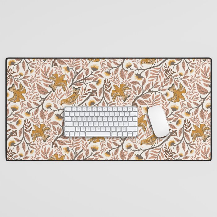 Secret Garden Birds - Neutral  Desk Mat Gallery Image 1