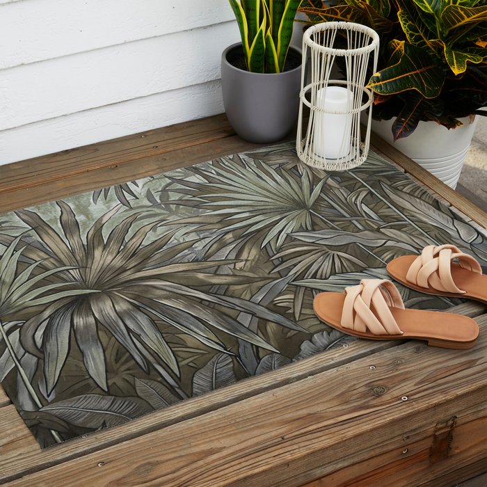 Mystic Jungle Tropical Escape Teal Green Brown Outdoor Rug Gallery Image 2