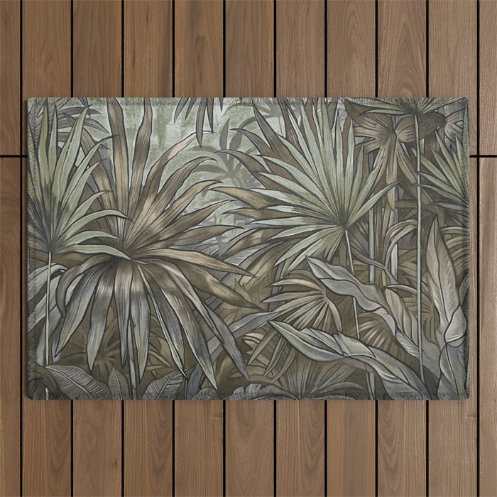 Mystic Jungle Tropical Escape Teal Green Brown Outdoor Rug Gallery Image 1