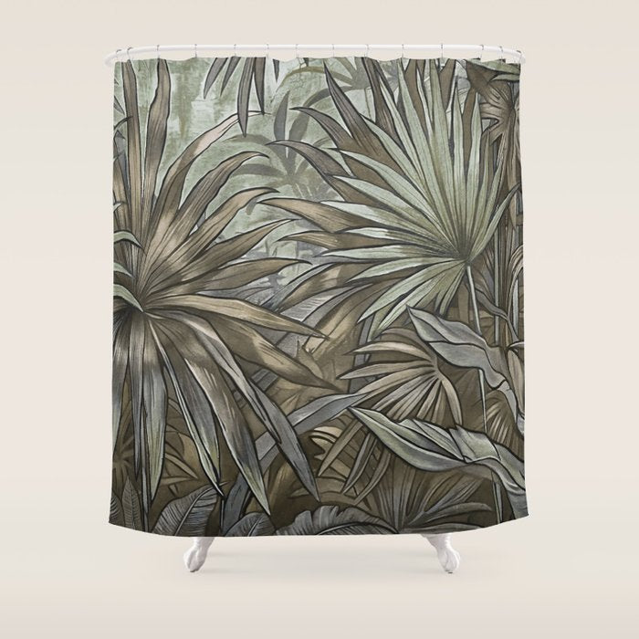 Mystic Jungle Tropical Escape Teal Green Brown Shower Curtain Gallery Image 1