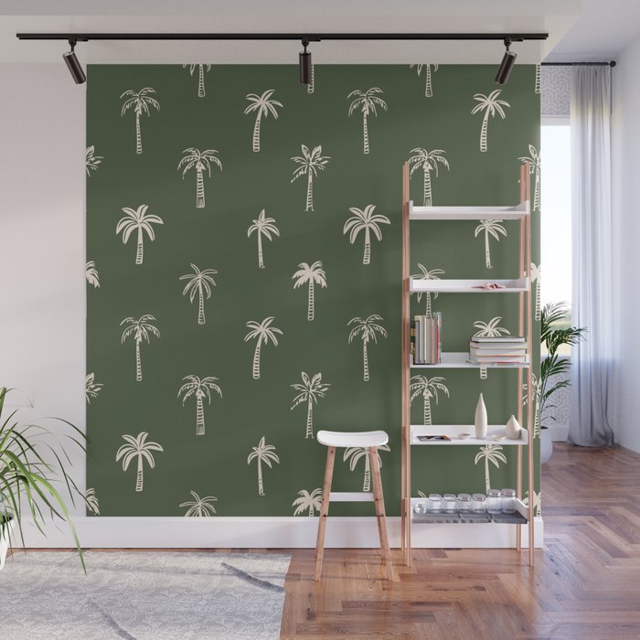 Vintage palm tree beach doodle pattern Wall Mural Gallery Image 1