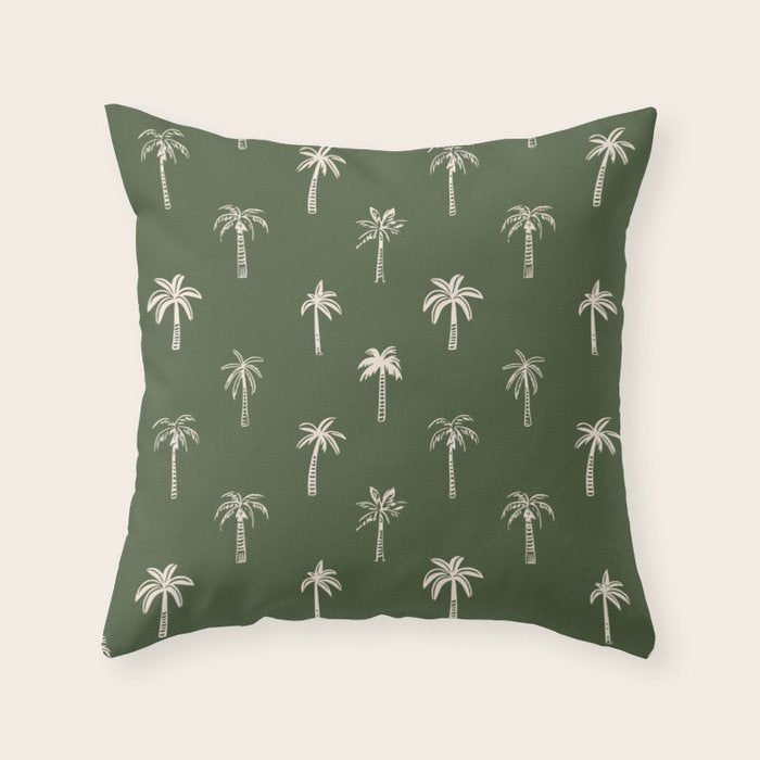 Vintage palm tree beach doodle pattern Throw Pillow Gallery Image 1