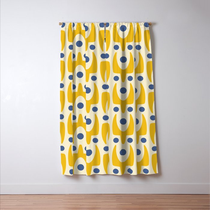 Mid Century Modern Abstract Pattern 641 Googie Yellow and Blue Window Curtain Gallery Image 3