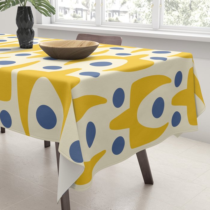 Mid Century Modern Abstract Pattern 641 Googie Yellow and Blue Tablecloth Gallery Image 3