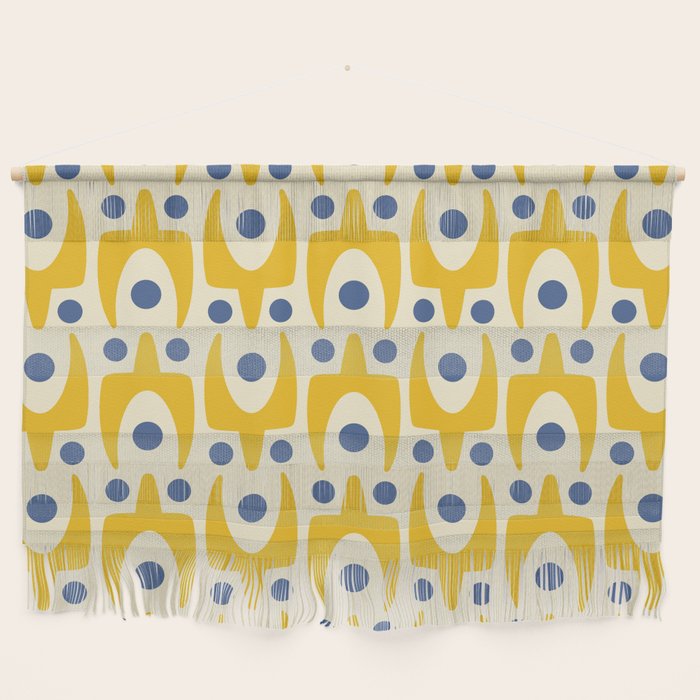 Mid Century Modern Abstract Pattern 641 Googie Yellow and Blue Wall Hanging Gallery Image 1
