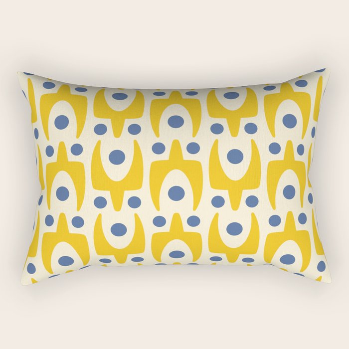 Mid Century Modern Abstract Pattern 641 Googie Yellow and Blue Rectangular Pillow Gallery Image 1