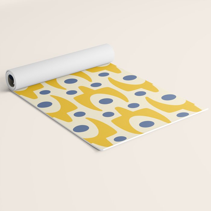 Mid Century Modern Abstract Pattern 641 Googie Yellow and Blue Yoga Mat Gallery Image 2