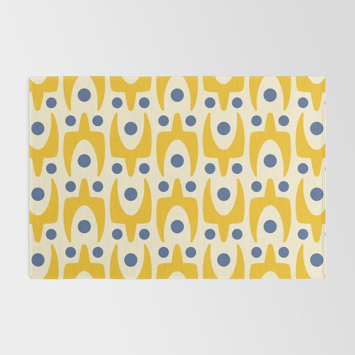 Mid Century Modern Abstract Pattern 641 Googie Yellow and Blue Rug Gallery Image 2