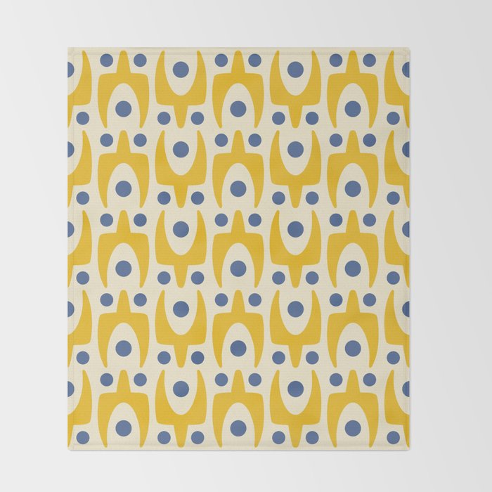 Mid Century Modern Abstract Pattern 641 Googie Yellow and Blue Throw Blanket Gallery Image 2