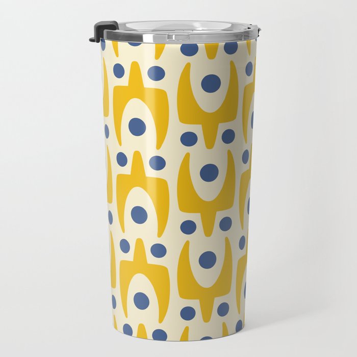 Mid Century Modern Abstract Pattern 641 Googie Yellow and Blue Travel Mug Gallery Image 3