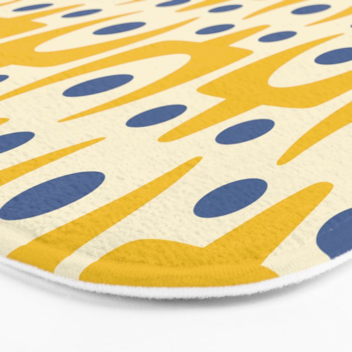 Mid Century Modern Abstract Pattern 641 Googie Yellow and Blue Bath Mat Gallery Image 3