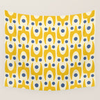 Mid Century Modern Abstract Pattern 641 Googie Yellow and Blue Wall Tapestry Gallery Image 4