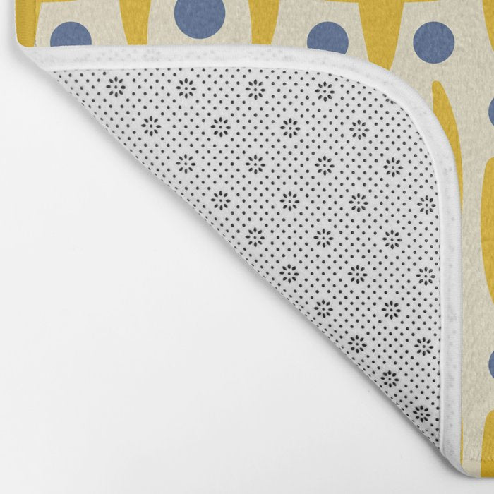Mid Century Modern Abstract Pattern 641 Googie Yellow and Blue Bath Mat Gallery Image 2