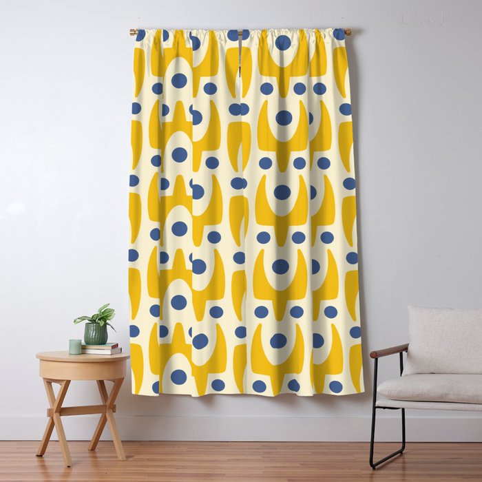 Mid Century Modern Abstract Pattern 641 Googie Yellow and Blue Window Curtain Gallery Image 5