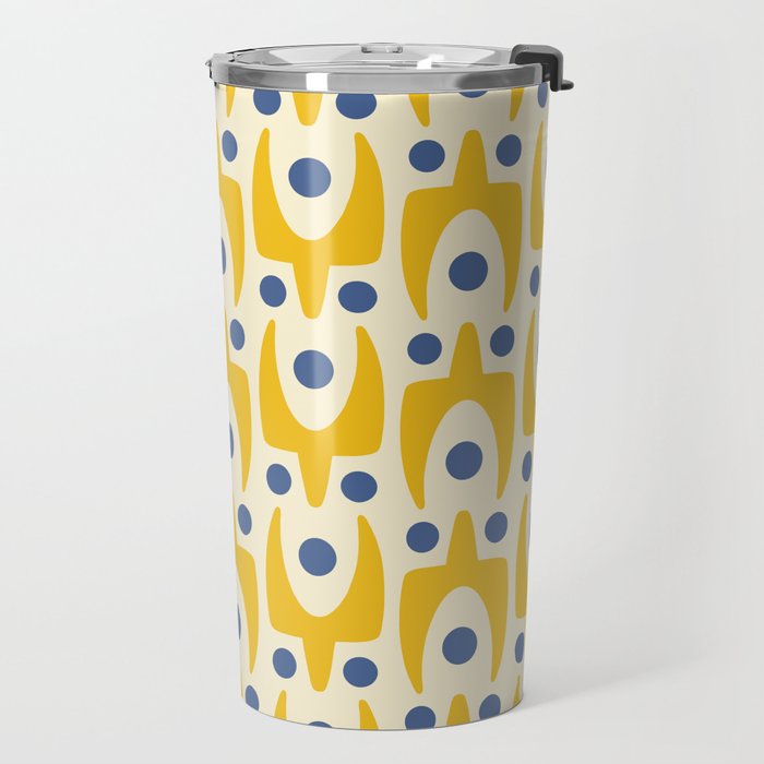 Mid Century Modern Abstract Pattern 641 Googie Yellow and Blue Travel Mug Gallery Image 2