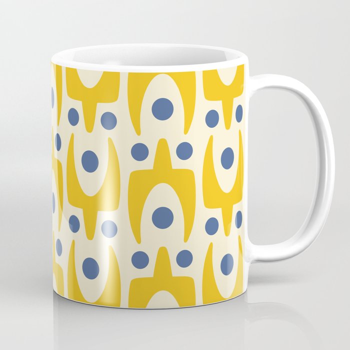 Mid Century Modern Abstract Pattern 641 Googie Yellow and Blue Coffee Mug Gallery Image 1