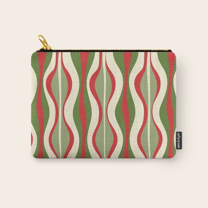 Mod Christmas - Retro Hourglass Abstract Pattern in Green, Red, and Cream  Carry All Pouch Gallery Image 1
