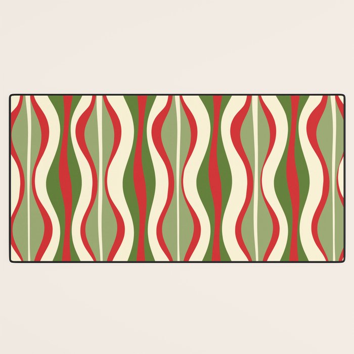 Mod Christmas - Retro Hourglass Abstract Pattern in Green, Red, and Cream  Desk Mat Gallery Image 3