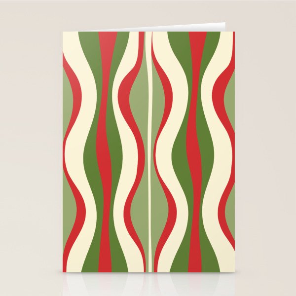 Mod Christmas - Retro Hourglass Abstract Pattern in Green, Red, and Cream  Stationery Card Gallery Image 2