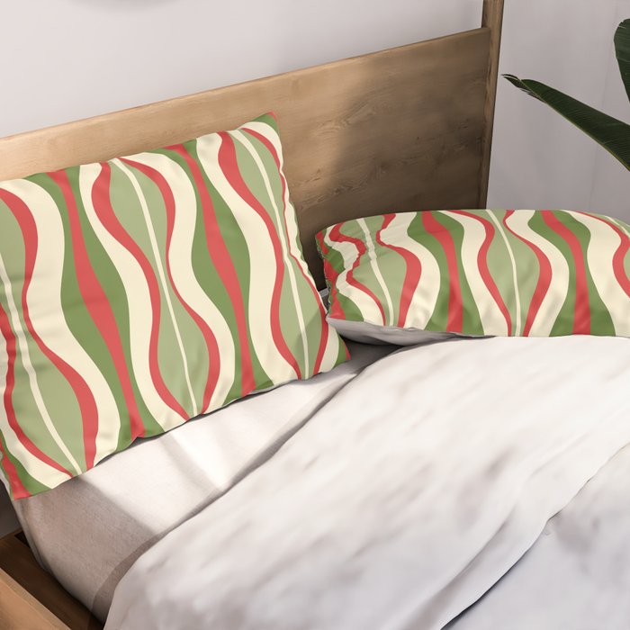 Mod Christmas - Retro Hourglass Abstract Pattern in Green, Red, and Cream  Pillow Sham Gallery Image 2
