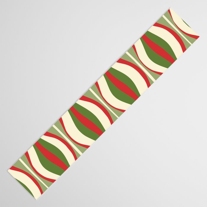 Mod Christmas - Retro Hourglass Abstract Pattern in Green, Red, and Cream  Table Runner Gallery Image 3