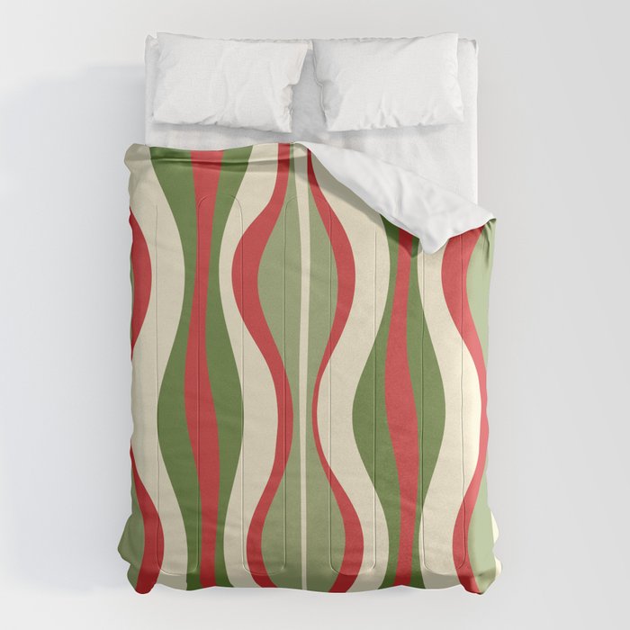Mod Christmas - Retro Hourglass Abstract Pattern in Green, Red, and Cream  Comforter Gallery Image 1