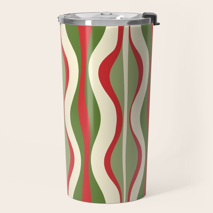 Mod Christmas - Retro Hourglass Abstract Pattern in Green, Red, and Cream  Travel Mug Gallery Image 2