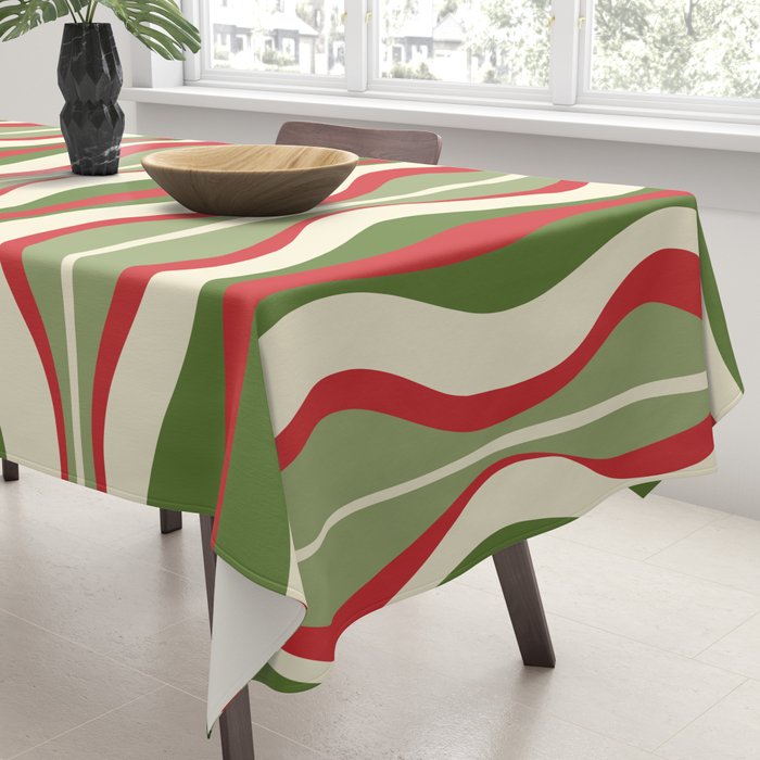 Mod Christmas - Retro Hourglass Abstract Pattern in Green, Red, and Cream  Tablecloth Gallery Image 3