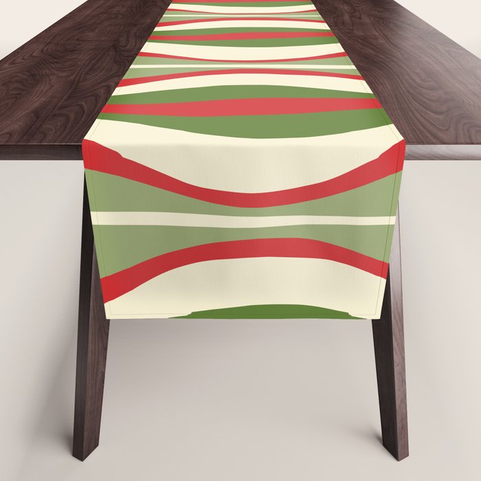 Mod Christmas - Retro Hourglass Abstract Pattern in Green, Red, and Cream  Table Runner Gallery Image 1