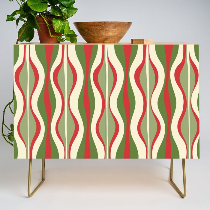 Mod Christmas - Retro Hourglass Abstract Pattern in Green, Red, and Cream  Credenza Gallery Image 1