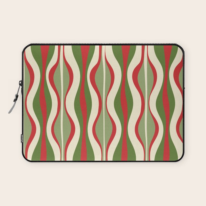 Mod Christmas - Retro Hourglass Abstract Pattern in Green, Red, and Cream  Laptop Sleeve Gallery Image 1