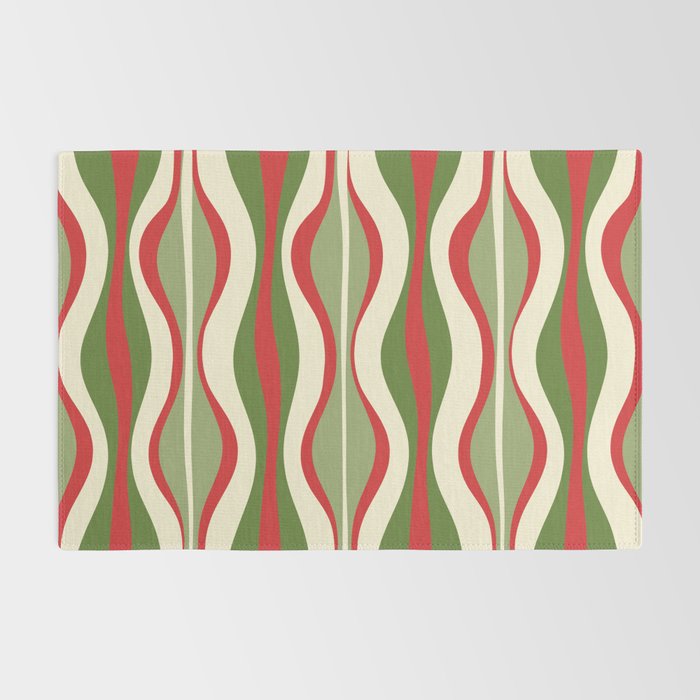 Mod Christmas - Retro Hourglass Abstract Pattern in Green, Red, and Cream  Rug Gallery Image 2