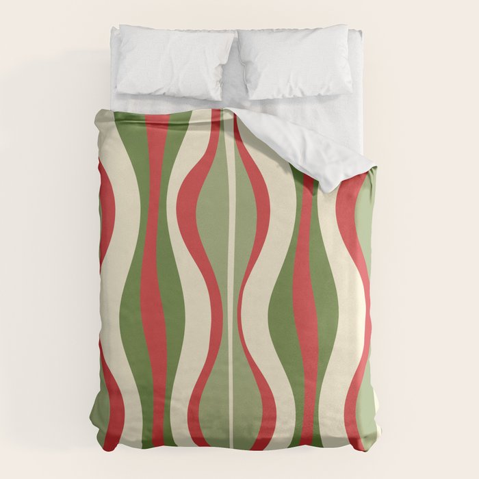 Mod Christmas - Retro Hourglass Abstract Pattern in Green, Red, and Cream  Duvet Cover Gallery Image 6