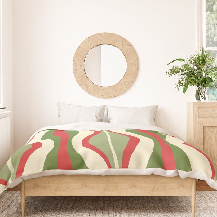 Mod Christmas - Retro Hourglass Abstract Pattern in Green, Red, and Cream  Duvet Cover Gallery Image 3