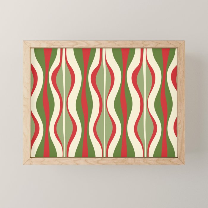 Mod Christmas - Retro Hourglass Abstract Pattern in Green, Red, and Cream  Mini Art Print Gallery Image 1