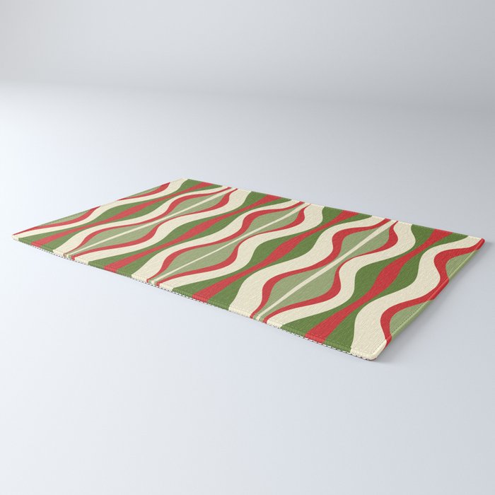 Mod Christmas - Retro Hourglass Abstract Pattern in Green, Red, and Cream  Rug Gallery Image 3